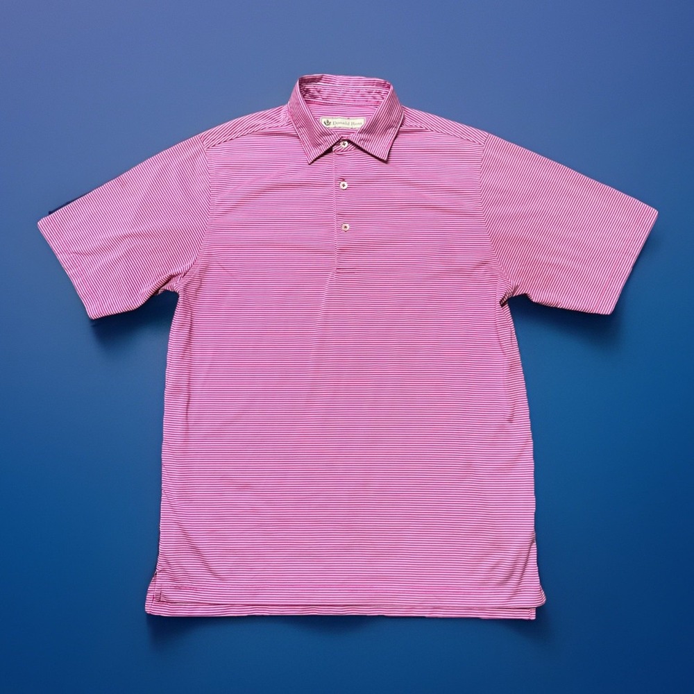 Donald Ross Polo Shirt Mens XL Pink Striped Golf Stretch Performance